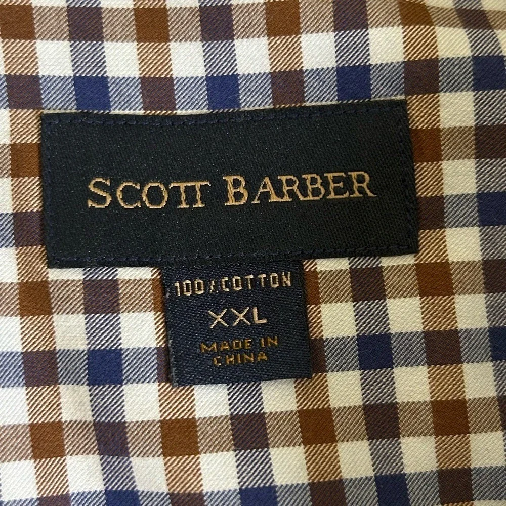 SCOTT‎ BARBER Men's Cotton Gingham Check Shirt Brown Navy Blue White XXL